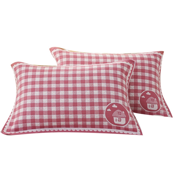 91家纺网 家纺一手货源 找家纺 朴尔家纺-毛巾被 2026新款夹棉加厚三层纱布枕巾 小房子红