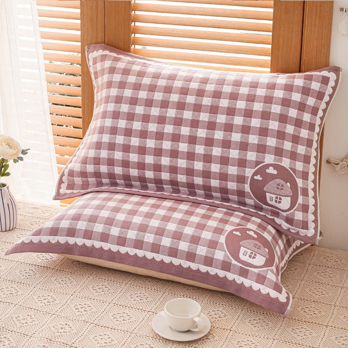 91家纺网 家纺一手货源 找家纺 朴尔家纺-毛巾被 2026新款夹棉加厚三层纱布枕巾 小房子驼