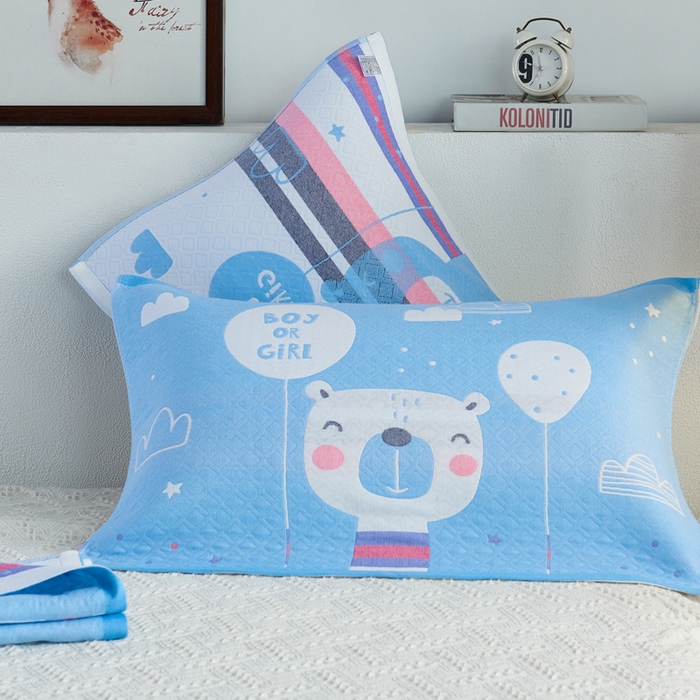 朴尔家纺-毛巾被 2026新款夹棉加厚三层纱布枕巾 宝宝熊兰