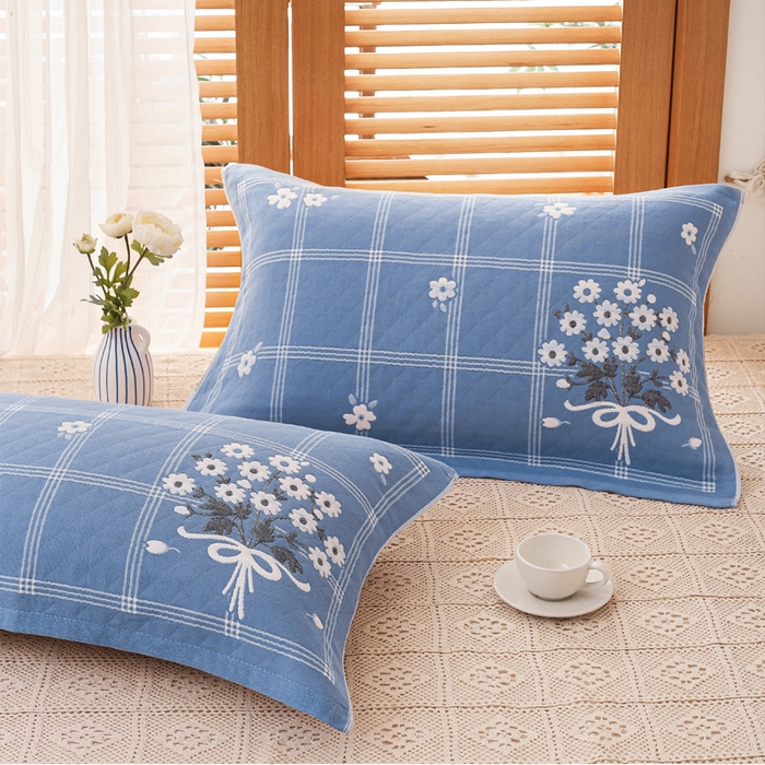 91家纺网 家纺一手货源 找家纺 朴尔家纺-毛巾被 2026新款夹棉加厚三层纱布枕巾 手捧花兰