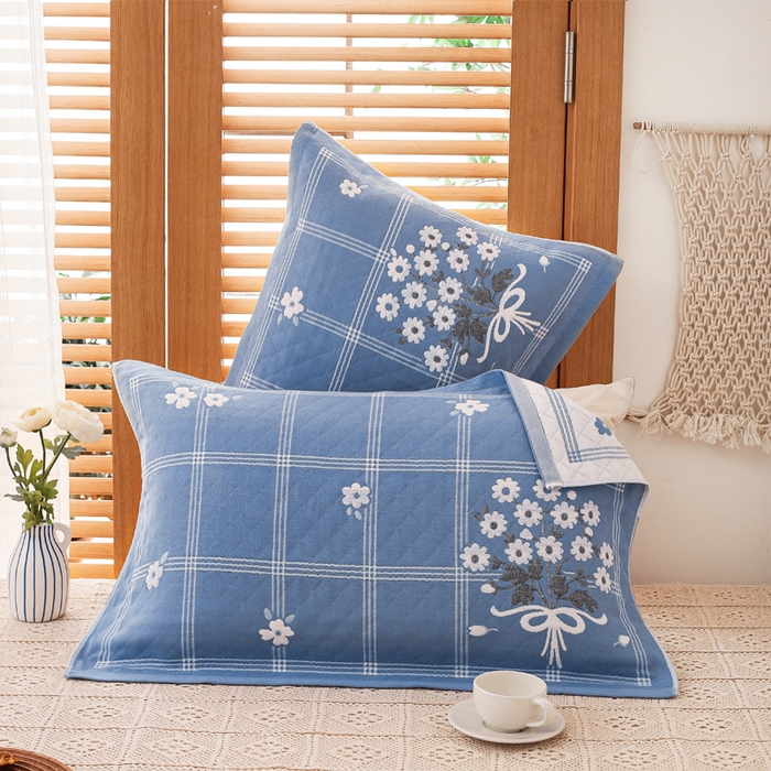 91家纺网 家纺一手货源 找家纺 朴尔家纺-毛巾被 2026新款夹棉加厚三层纱布枕巾 手捧花兰