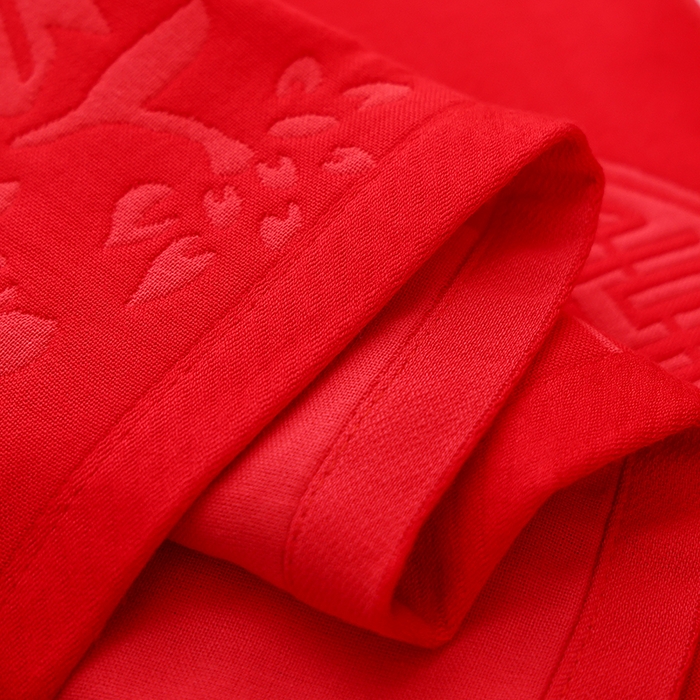 91家纺网 家纺一手货源 找家纺 朴尔家纺-毛巾被 2026新款全棉六层纱布大红色婚庆加厚透气枕巾 心心相印