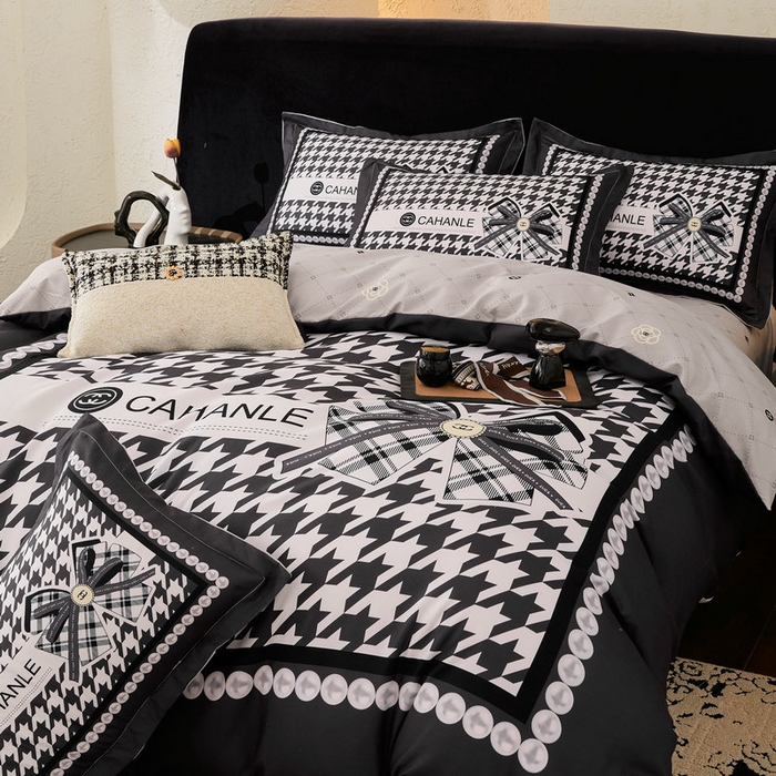 91家纺网 家纺一手货源 找家纺 宝薇 2026新款潮牌轻奢风加厚斜纹磨毛大版四件套 千鸟结