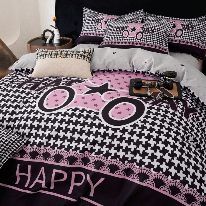 91家纺网 家纺一手货源 找家纺 宝薇 2026新款潮牌轻奢风加厚斜纹磨毛大版四件套 星星熊