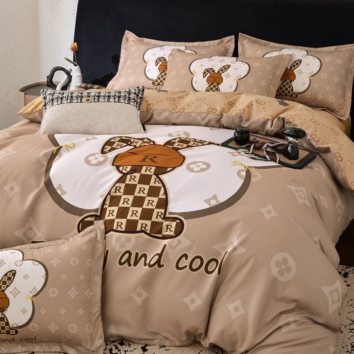 91家纺网 家纺一手货源 找家纺 宝薇 2026新款潮牌轻奢风加厚斜纹磨毛大版四件套 英伦兔