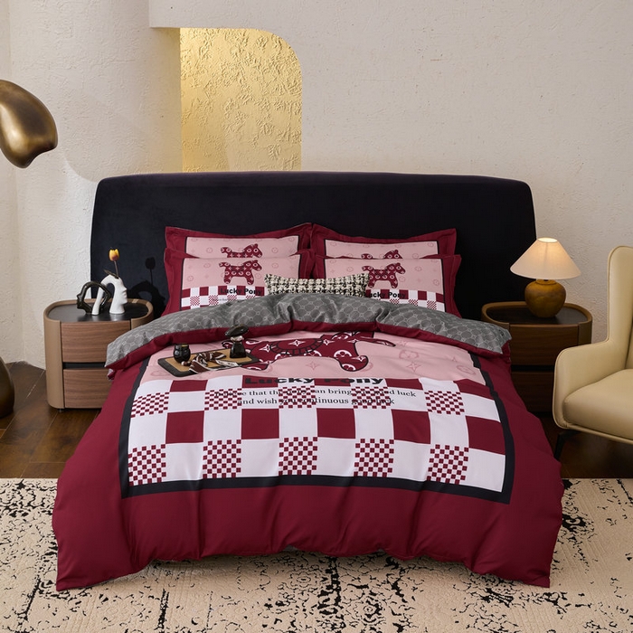 91家纺网 家纺一手货源 找家纺 宝薇 2026新款潮牌轻奢风加厚斜纹磨毛大版四件套 马上好运