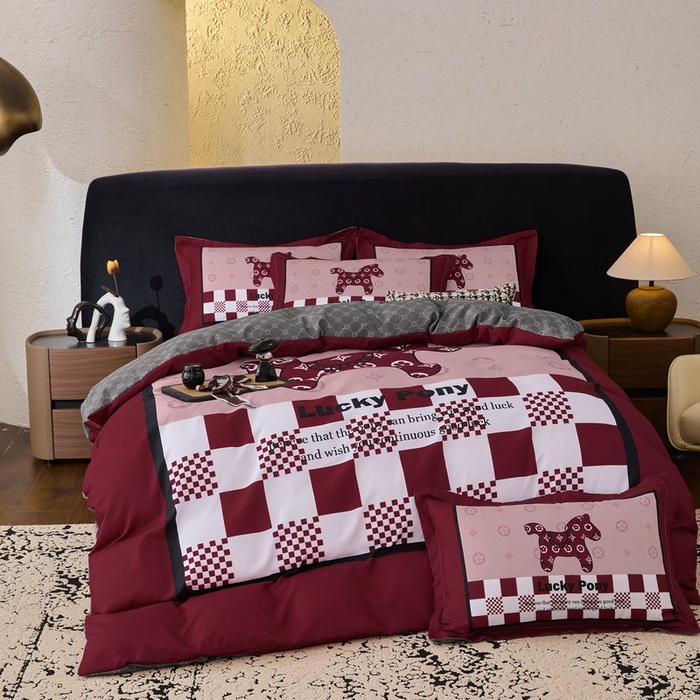 91家纺网 家纺一手货源 找家纺 宝薇 2026新款潮牌轻奢风加厚斜纹磨毛大版四件套 马上好运