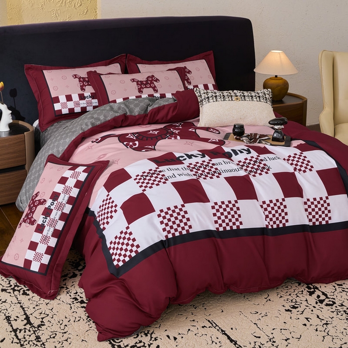 91家纺网 家纺一手货源 找家纺 宝薇 2026新款潮牌轻奢风加厚斜纹磨毛大版四件套 马上好运