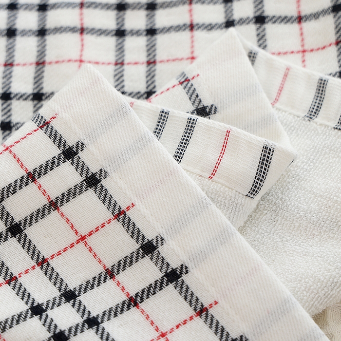 91家纺网 家纺一手货源 找家纺 朴尔家纺-毛巾被 2026新款全棉无印风纱布毛圈加厚色织提花枕巾 毛圈双面枕巾-红格白
