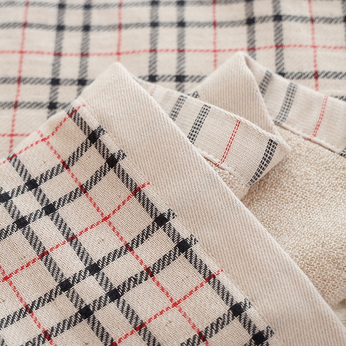 91家纺网 家纺一手货源 找家纺 朴尔家纺-毛巾被 2026新款全棉无印风纱布毛圈加厚色织提花枕巾 毛圈双面枕巾-红格咖