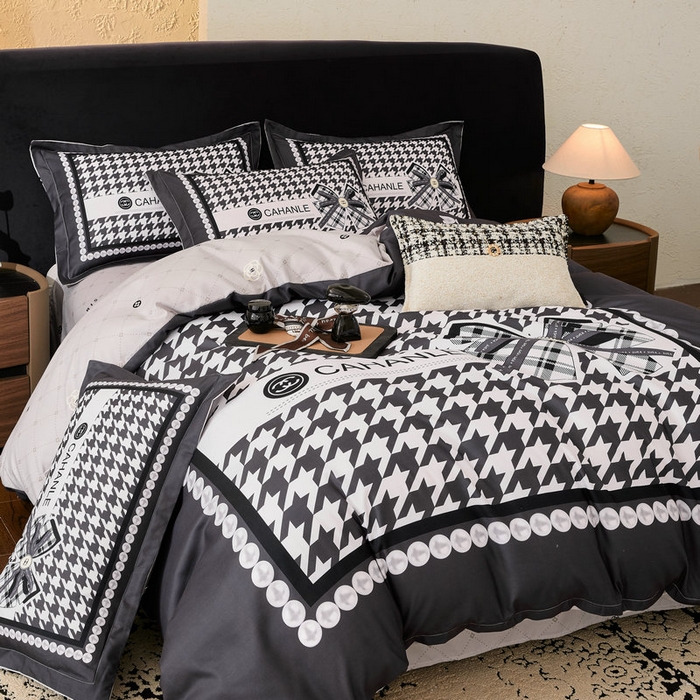 91家纺网 家纺一手货源 找家纺 宝薇 2026新款潮牌轻奢风加厚斜纹磨毛大版四件套 千鸟结