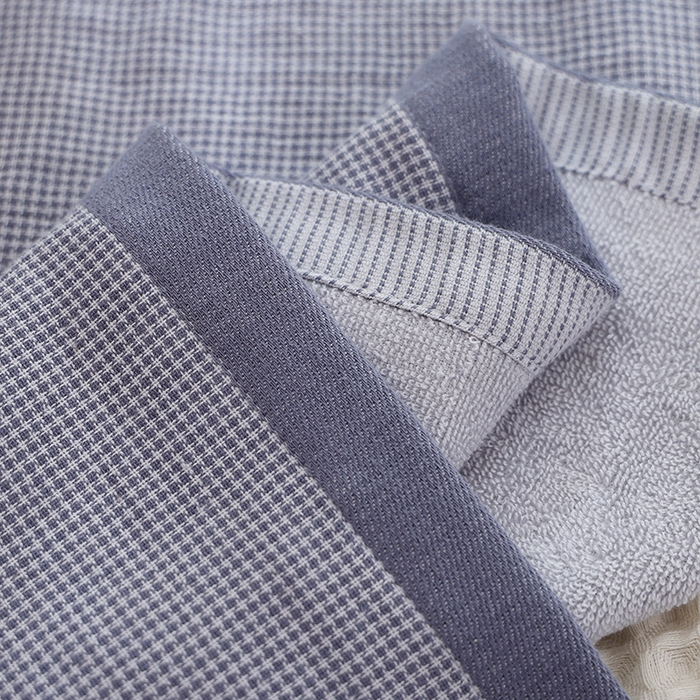 91家纺网 家纺一手货源 找家纺 朴尔家纺-毛巾被 2026新款全棉无印风纱布毛圈加厚色织提花枕巾 毛圈双面枕巾-灰小格