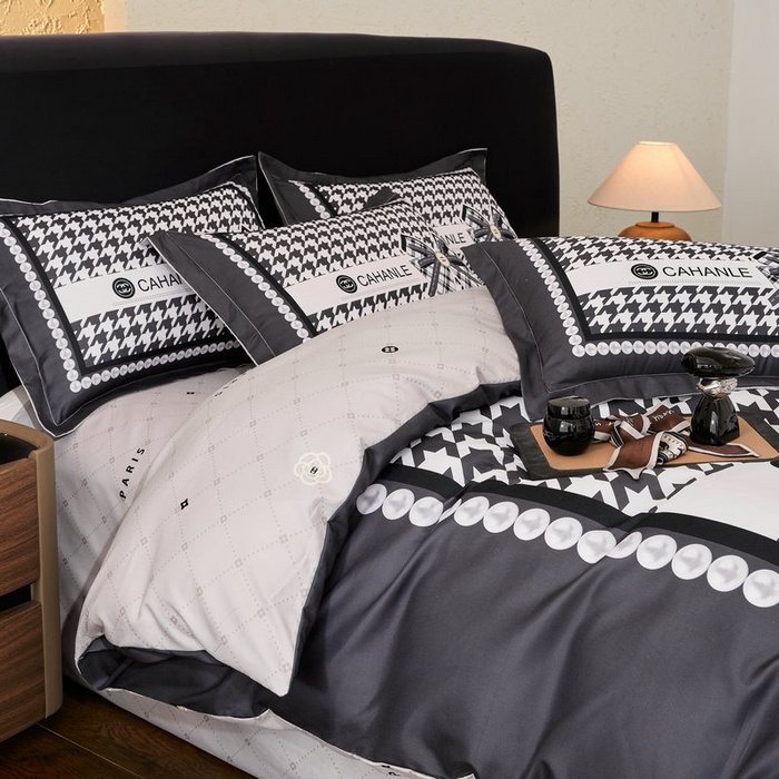 91家纺网 家纺一手货源 找家纺 宝薇 2026新款潮牌轻奢风加厚斜纹磨毛大版四件套 千鸟结