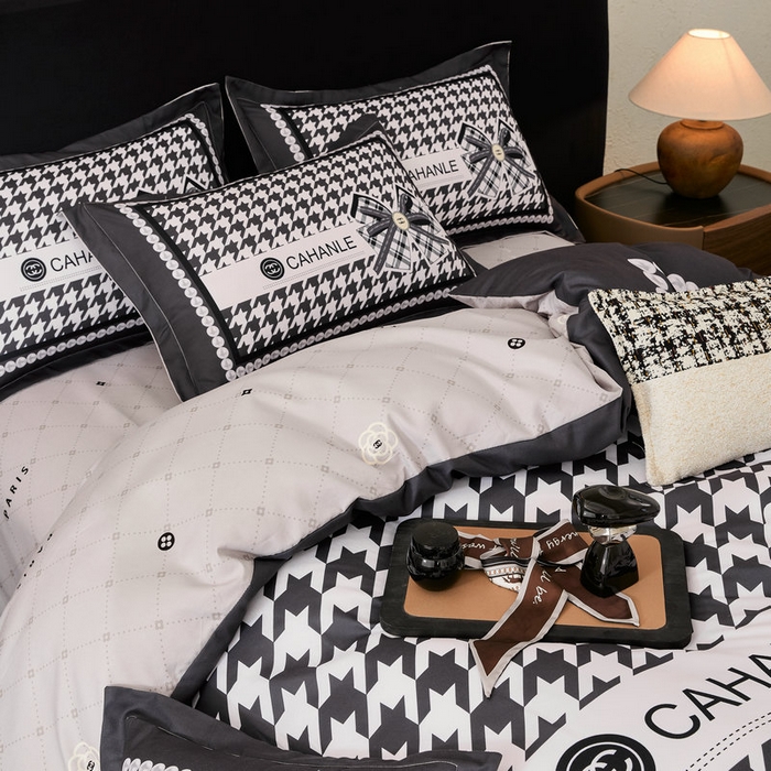 91家纺网 家纺一手货源 找家纺 宝薇 2026新款潮牌轻奢风加厚斜纹磨毛大版四件套 千鸟结