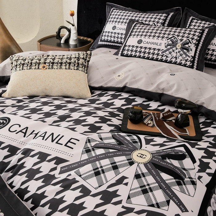 91家纺网 家纺一手货源 找家纺 宝薇 2026新款潮牌轻奢风加厚斜纹磨毛大版四件套 千鸟结