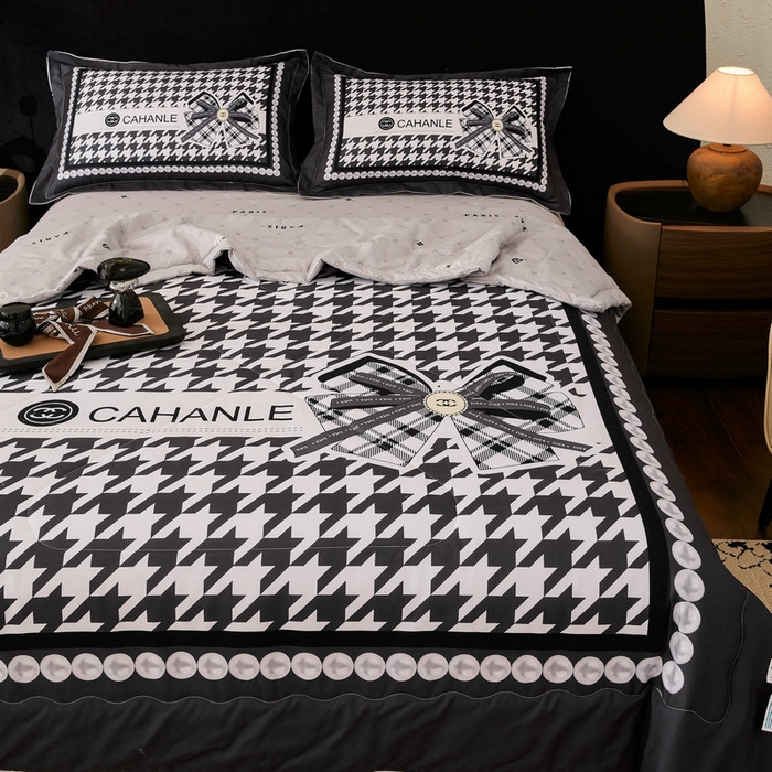 91家纺网 家纺一手货源 找家纺 宝薇 2026新款潮牌轻奢风加厚斜纹磨毛大版四件套 千鸟结