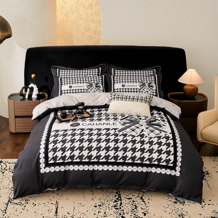 91家纺网 家纺一手货源 找家纺 宝薇 2026新款潮牌轻奢风加厚斜纹磨毛大版四件套 千鸟结