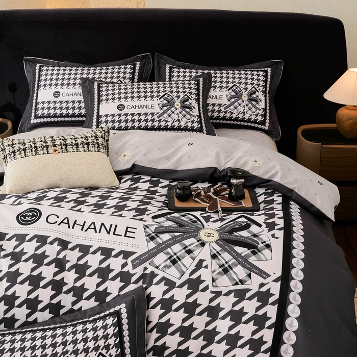 91家纺网 家纺一手货源 找家纺 宝薇 2026新款潮牌轻奢风加厚斜纹磨毛大版四件套 千鸟结