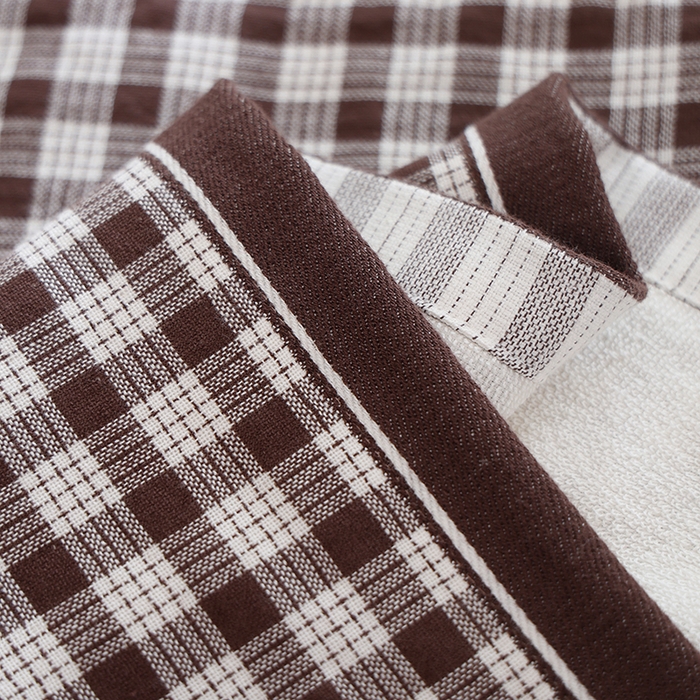 91家纺网 家纺一手货源 找家纺 朴尔家纺-毛巾被 2026新款全棉无印风纱布毛圈加厚色织提花枕巾 毛圈双面枕巾-咖中格