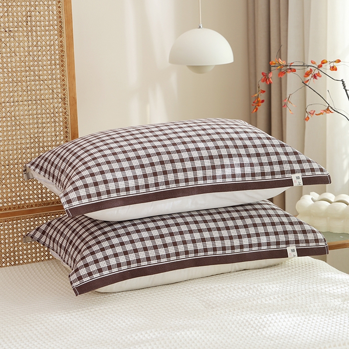 91家纺网 家纺一手货源 找家纺 朴尔家纺-毛巾被 2026新款全棉无印风纱布毛圈加厚色织提花枕巾 毛圈双面枕巾-咖中格