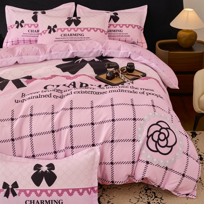 91家纺网 家纺一手货源 找家纺 宝薇 2026新款潮牌轻奢风加厚斜纹磨毛大版四件套 山茶珍珠