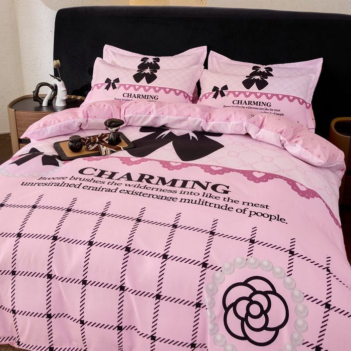 91家纺网 家纺一手货源 找家纺 宝薇 2026新款潮牌轻奢风加厚斜纹磨毛大版四件套 山茶珍珠