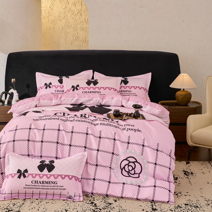 91家纺网 家纺一手货源 找家纺 宝薇 2026新款潮牌轻奢风加厚斜纹磨毛大版四件套 山茶珍珠