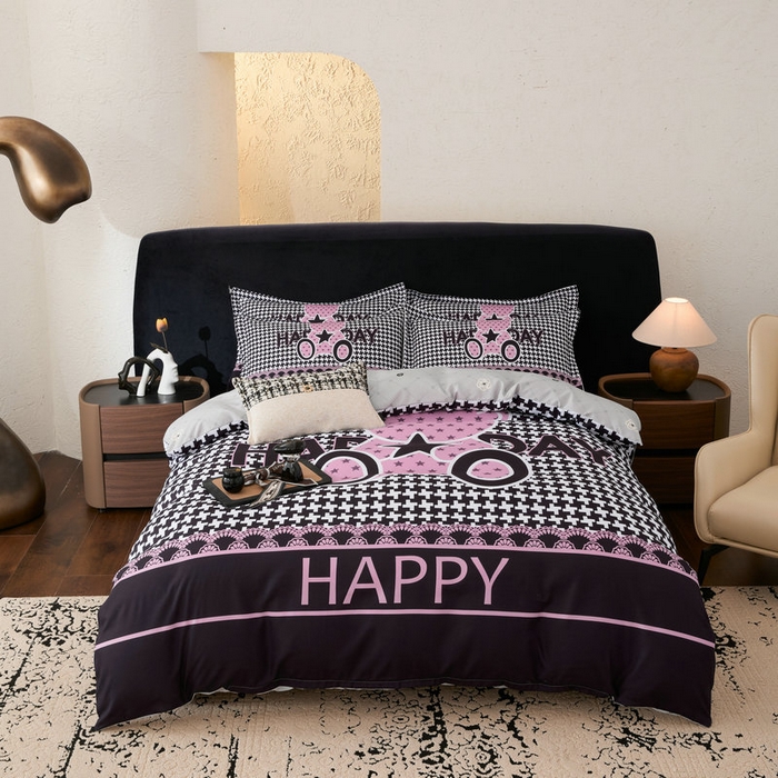 91家纺网 家纺一手货源 找家纺 宝薇 2026新款潮牌轻奢风加厚斜纹磨毛大版四件套 星星熊