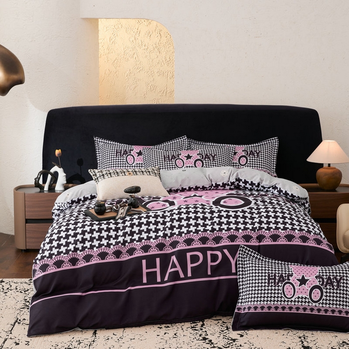 91家纺网 家纺一手货源 找家纺 宝薇 2026新款潮牌轻奢风加厚斜纹磨毛大版四件套 星星熊