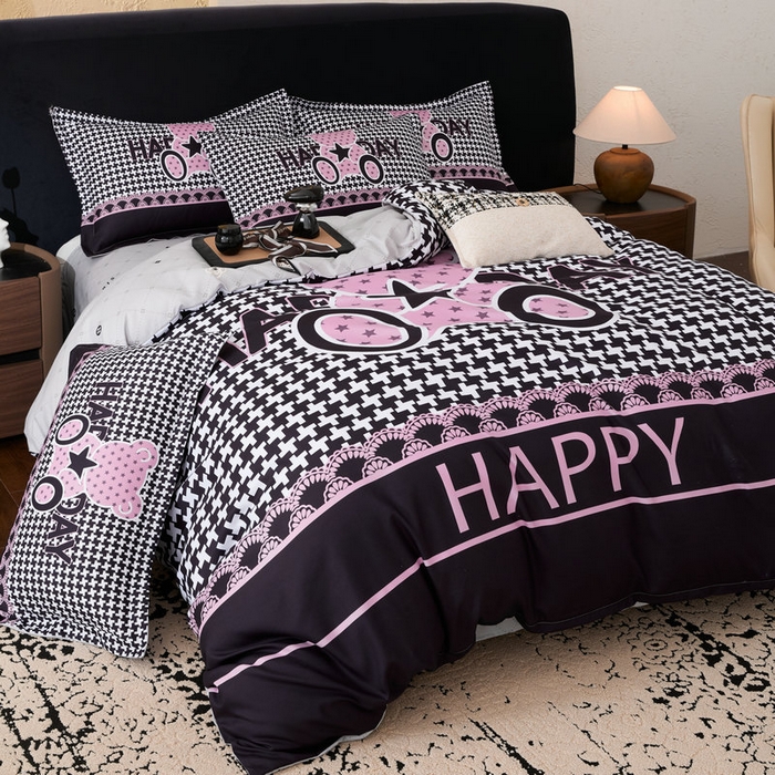 91家纺网 家纺一手货源 找家纺 宝薇 2026新款潮牌轻奢风加厚斜纹磨毛大版四件套 星星熊