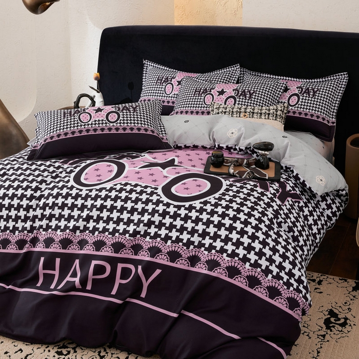 91家纺网 家纺一手货源 找家纺 宝薇 2026新款潮牌轻奢风加厚斜纹磨毛大版四件套 星星熊