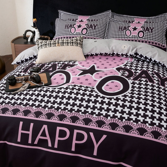 91家纺网 家纺一手货源 找家纺 宝薇 2026新款潮牌轻奢风加厚斜纹磨毛大版四件套 星星熊