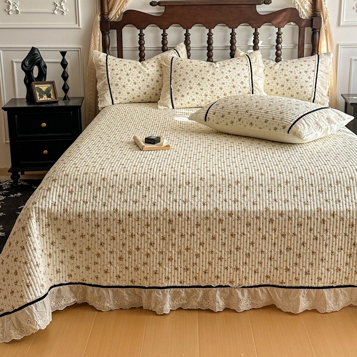 91家纺网 家纺一手货源 找家纺 美梦家纺 2026春夏新款全棉花边全棉床盖四件套系列 芊芊花海