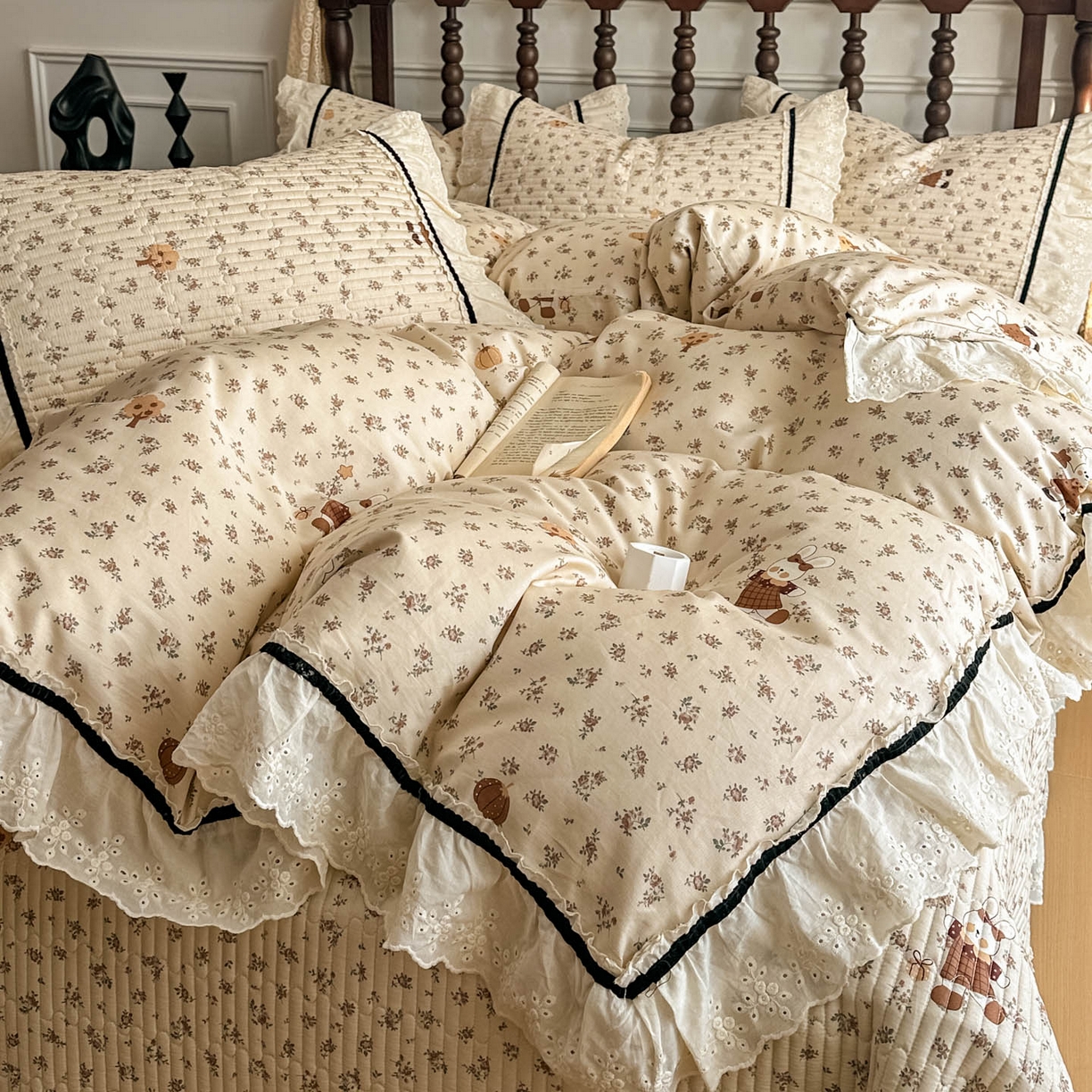 91家纺网 家纺一手货源 找家纺 美梦家纺 2026春夏新款全棉花边全棉床盖四件套系列 南瓜甜心