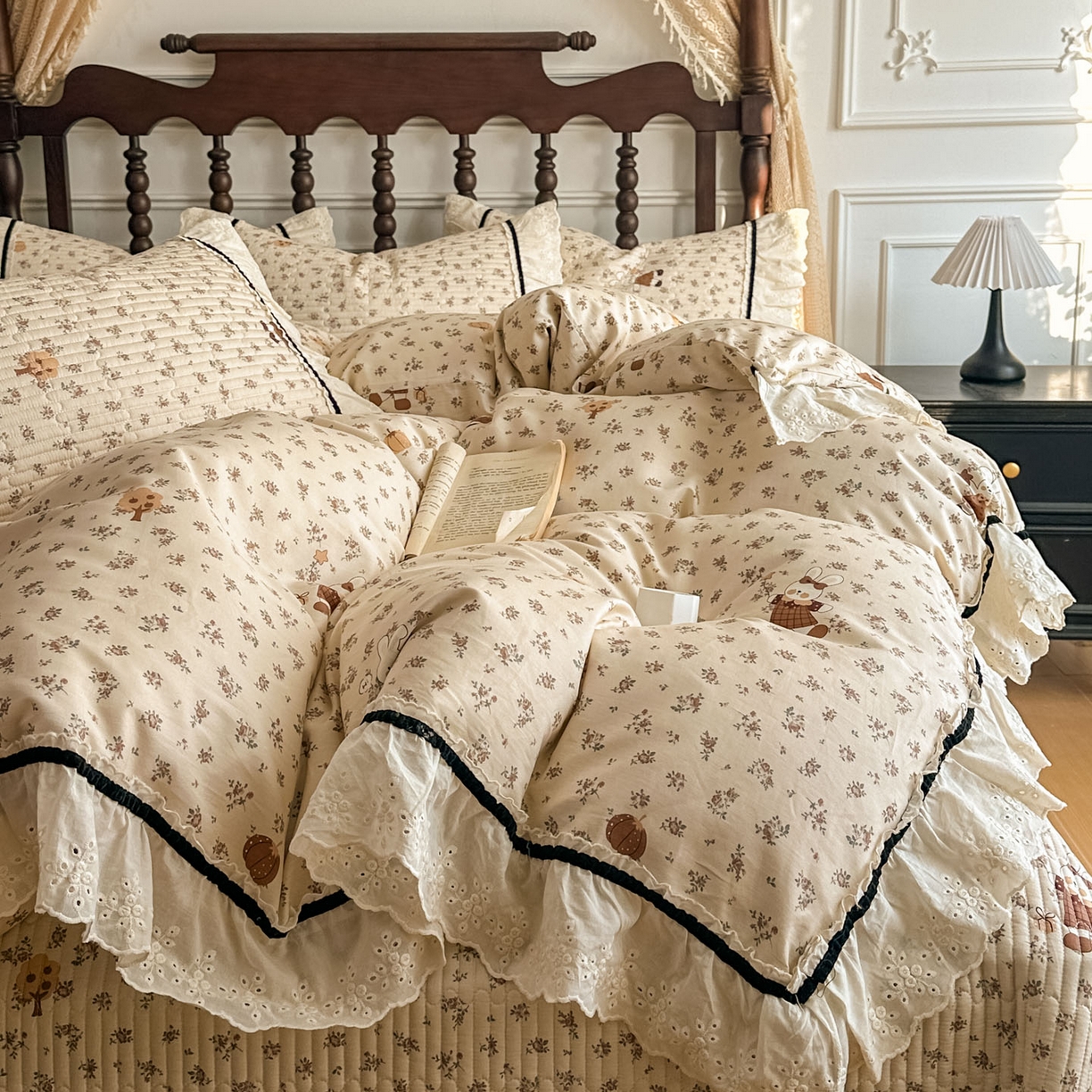 91家纺网 家纺一手货源 找家纺 美梦家纺 2026春夏新款全棉花边全棉床盖四件套系列 南瓜甜心