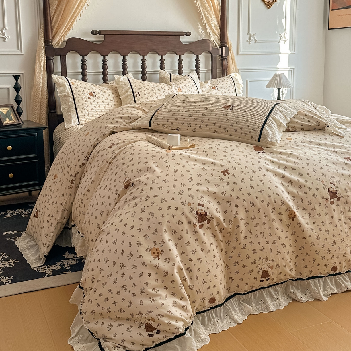 91家纺网 家纺一手货源 找家纺 美梦家纺 2026春夏新款全棉花边全棉床盖四件套系列 南瓜甜心