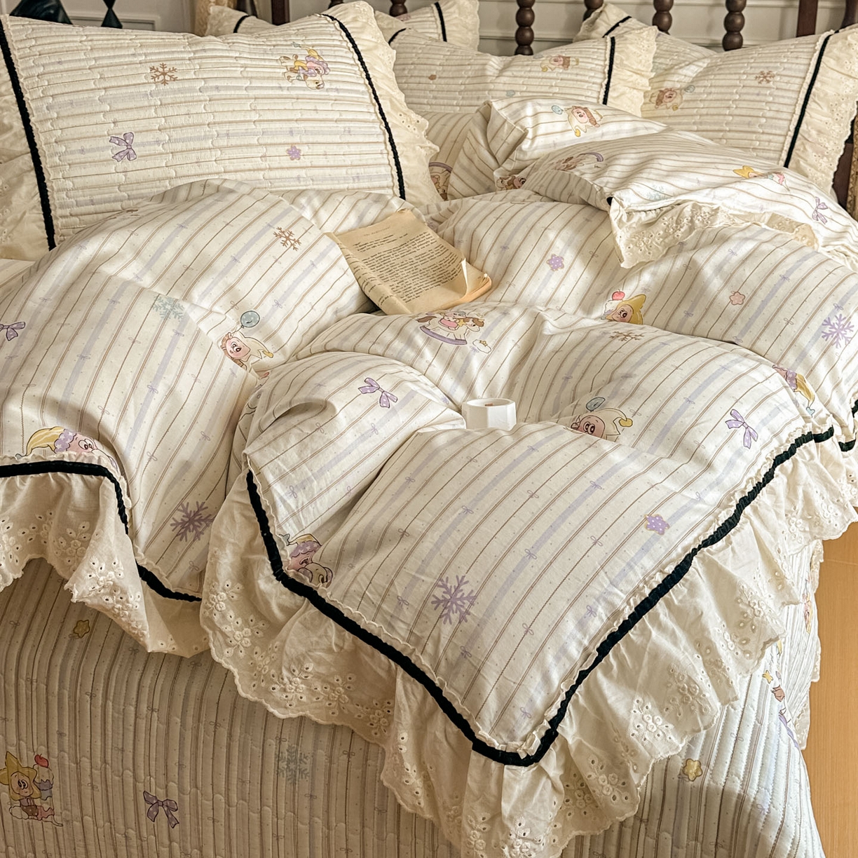 91家纺网 家纺一手货源 找家纺 美梦家纺 2026春夏新款全棉花边全棉床盖四件套系列 小精灵