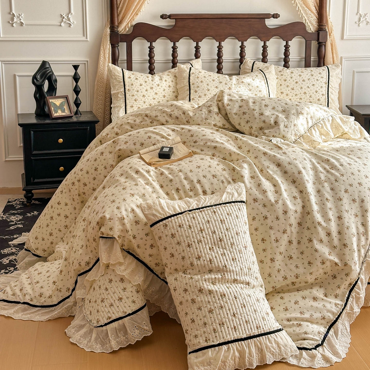 91家纺网 家纺一手货源 找家纺 美梦家纺 2026春夏新款全棉花边全棉床盖四件套系列 芊芊花海