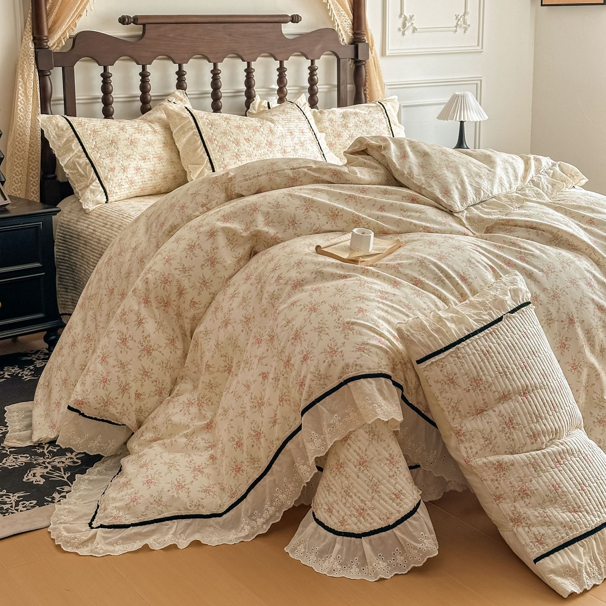 美梦家纺 2026春夏新款全棉花边全棉床盖四件套系列 花悦