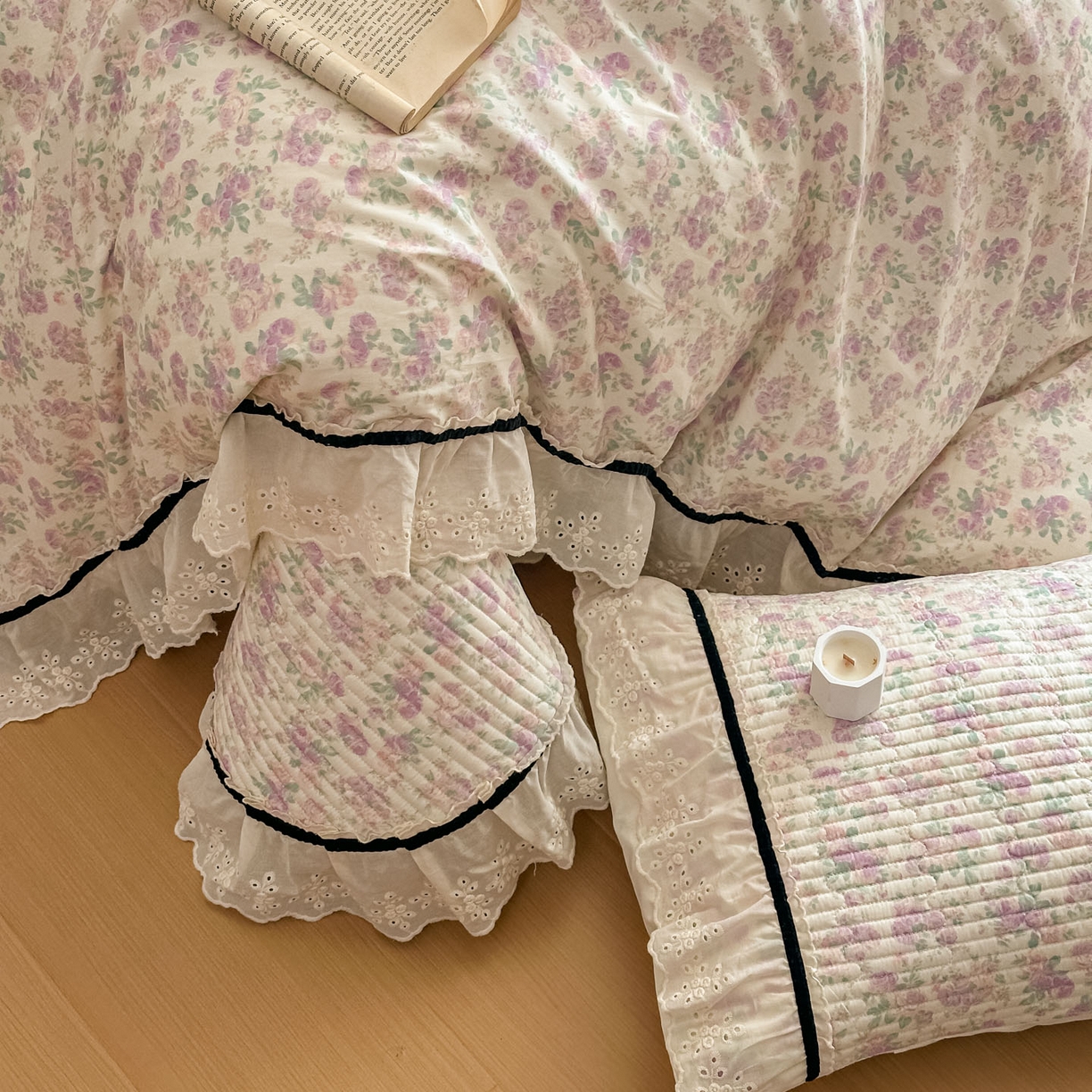 91家纺网 家纺一手货源 找家纺 美梦家纺 2026春夏新款全棉花边全棉床盖四件套系列 春暖花开