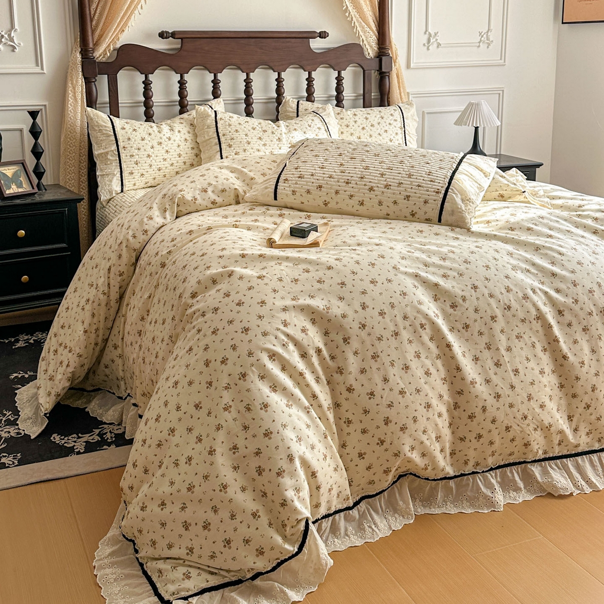 91家纺网 家纺一手货源 找家纺 美梦家纺 2026春夏新款全棉花边全棉床盖四件套系列 芊芊花海