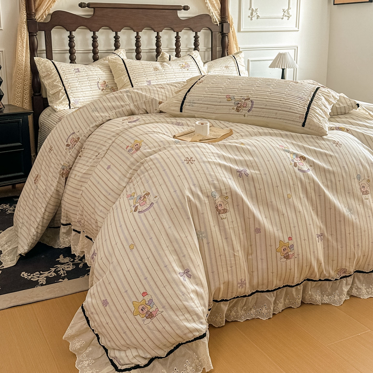 91家纺网 家纺一手货源 找家纺 美梦家纺 2026春夏新款全棉花边全棉床盖四件套系列 小精灵