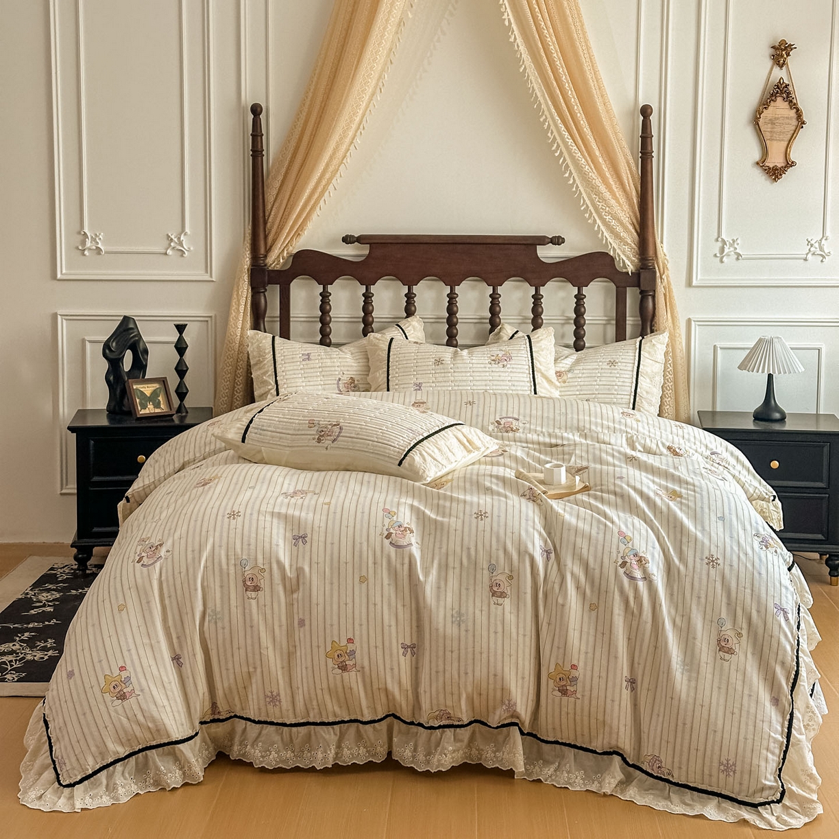 91家纺网 家纺一手货源 找家纺 美梦家纺 2026春夏新款全棉花边全棉床盖四件套系列 小精灵