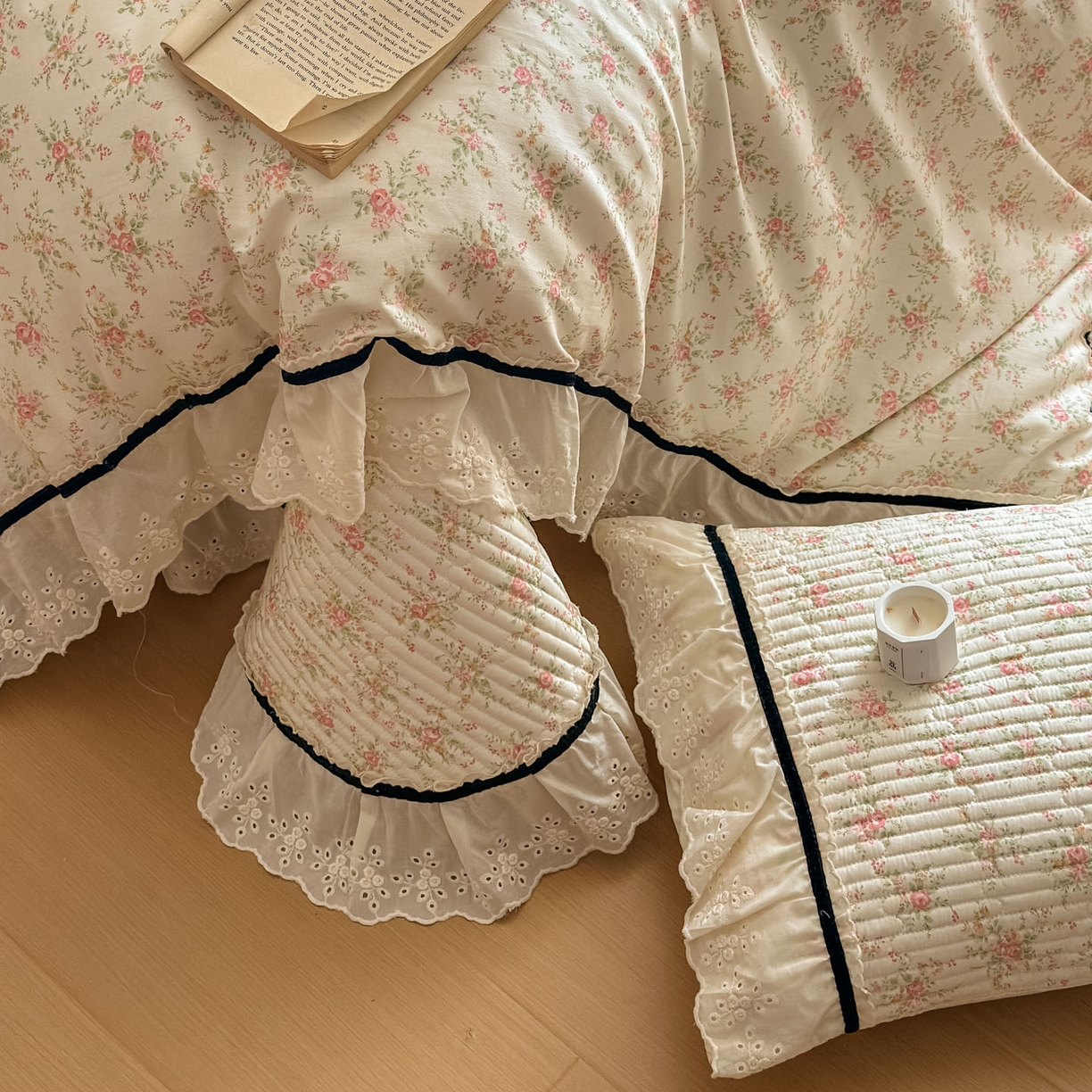 91家纺网 家纺一手货源 找家纺 美梦家纺 2026春夏新款全棉花边全棉床盖四件套系列 花悦