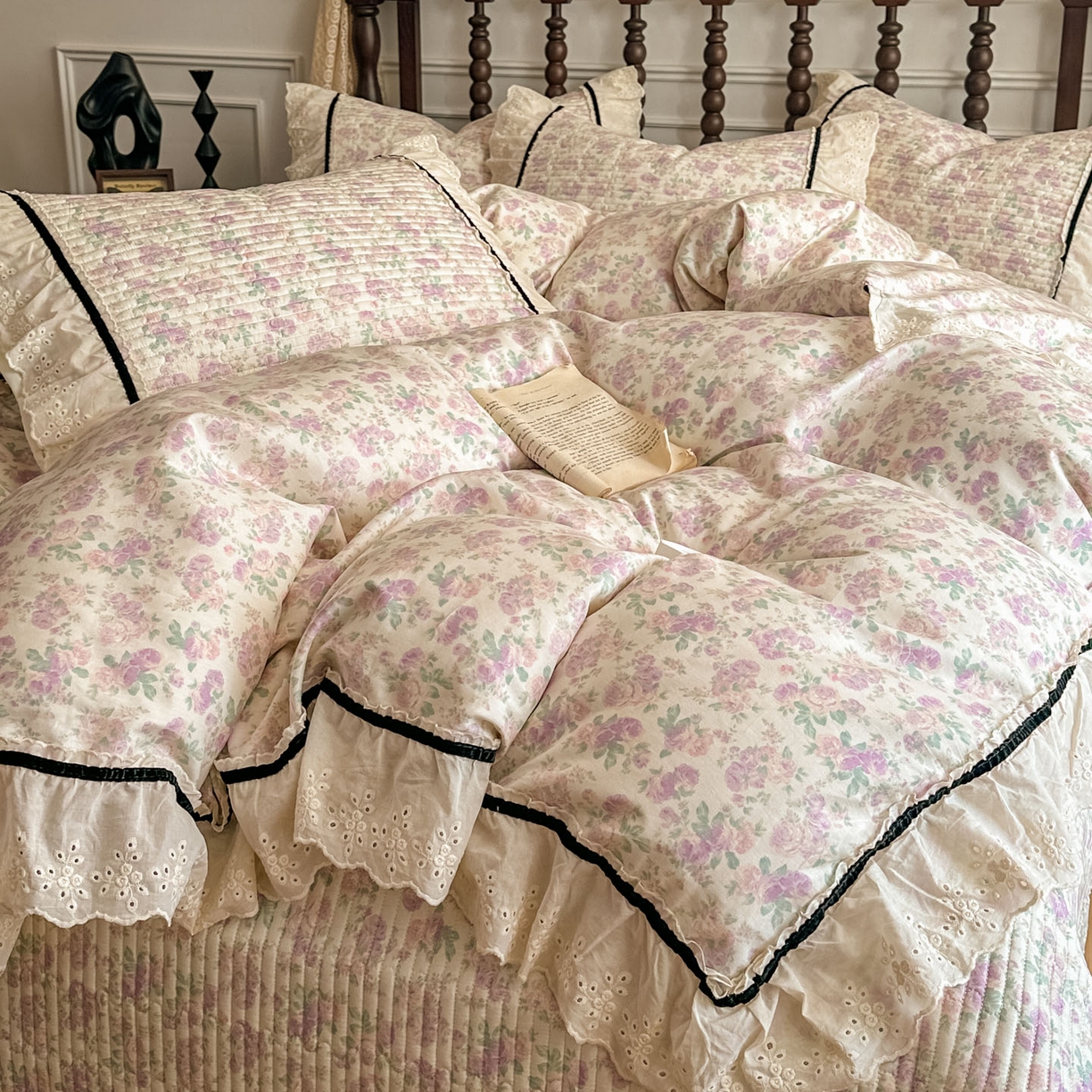 91家纺网 家纺一手货源 找家纺 美梦家纺 2026春夏新款全棉花边全棉床盖四件套系列 春暖花开