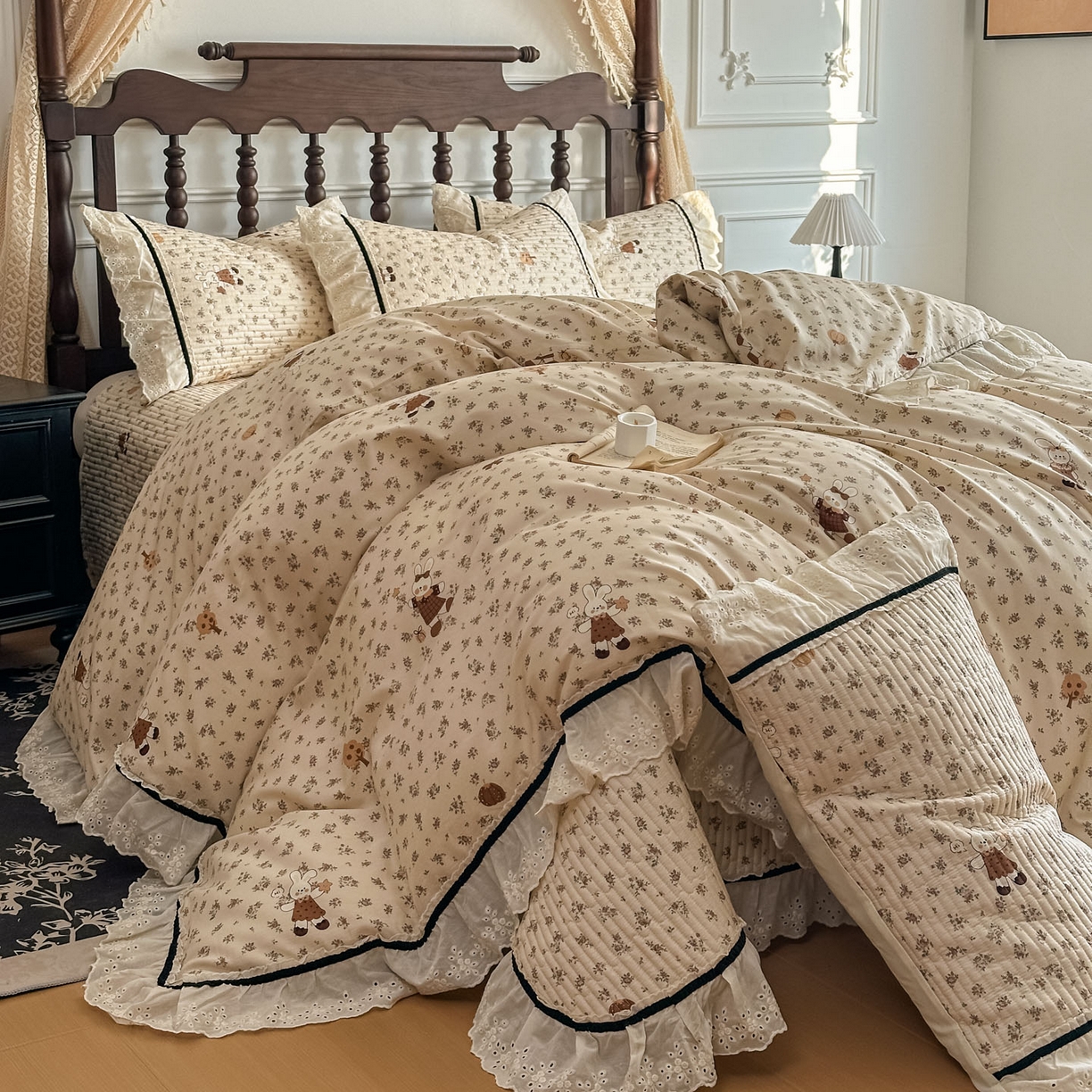 美梦家纺 2026春夏新款全棉花边全棉床盖四件套系列 南瓜甜心