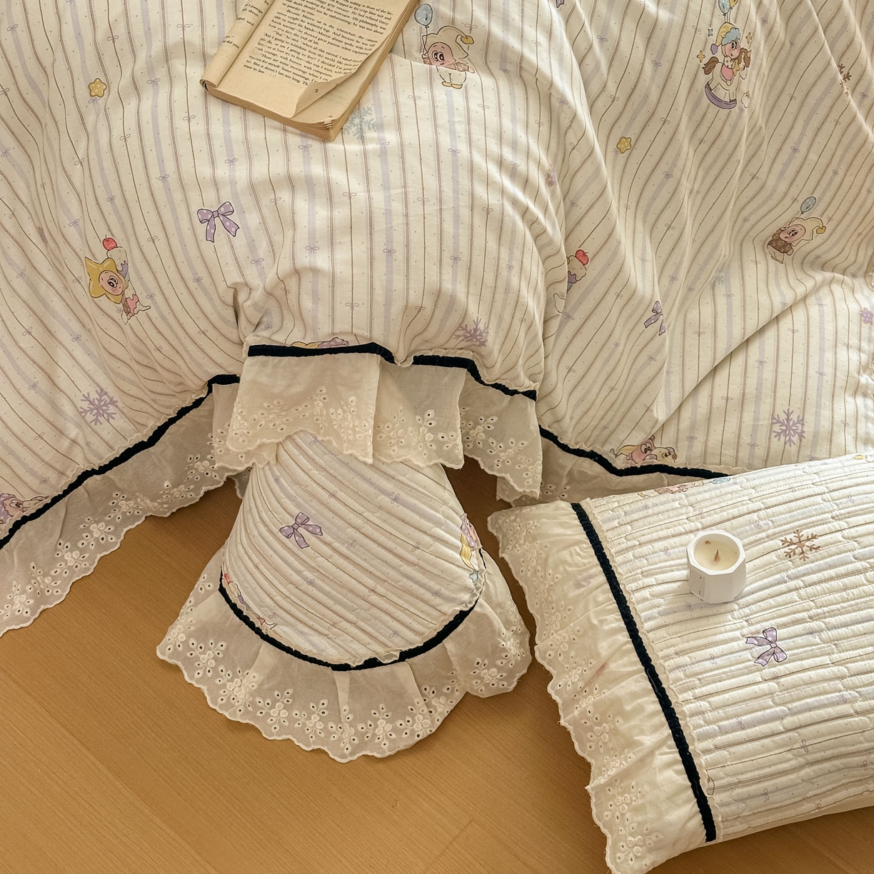 91家纺网 家纺一手货源 找家纺 美梦家纺 2026春夏新款全棉花边全棉床盖四件套系列 小精灵