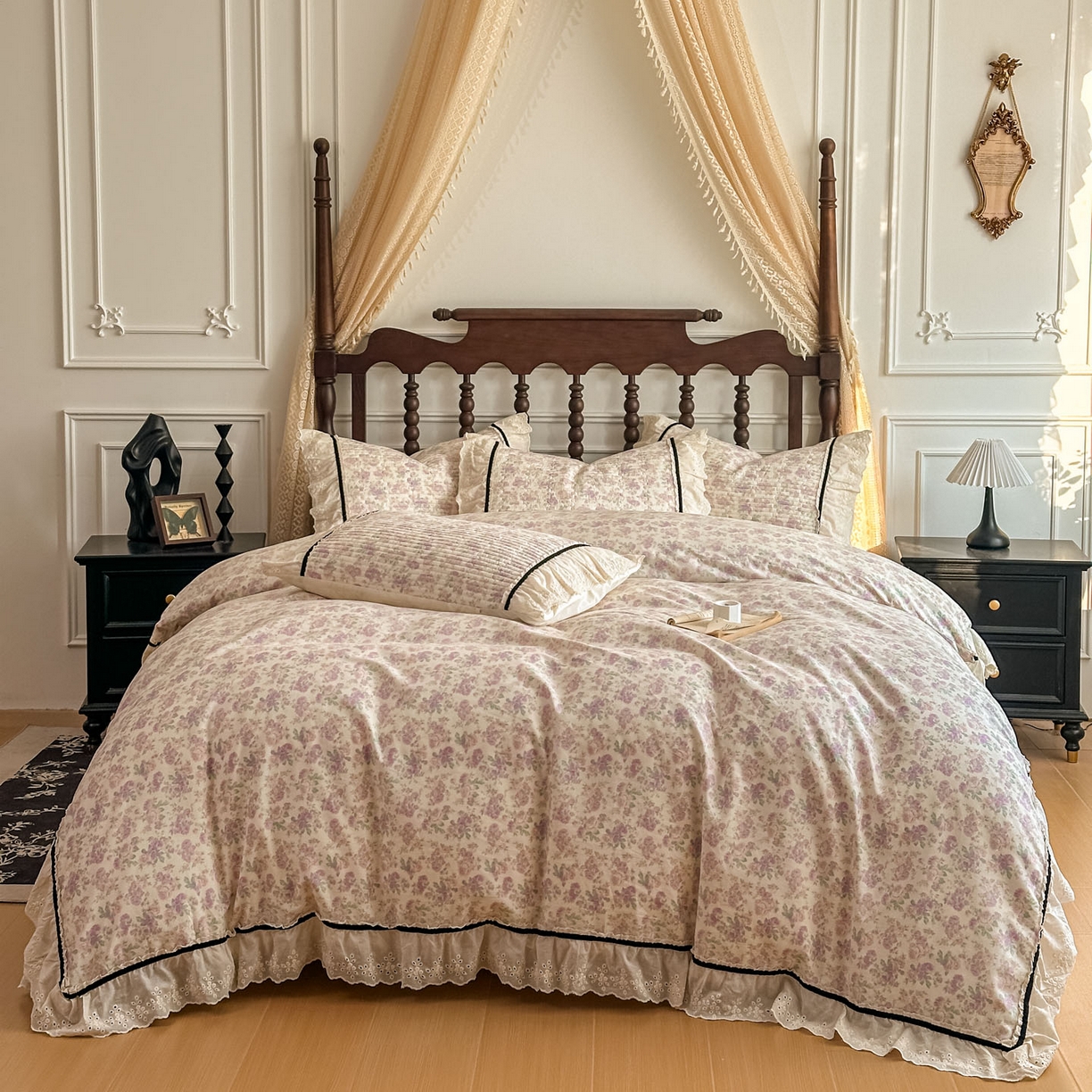 91家纺网 家纺一手货源 找家纺 美梦家纺 2026春夏新款全棉花边全棉床盖四件套系列 春暖花开