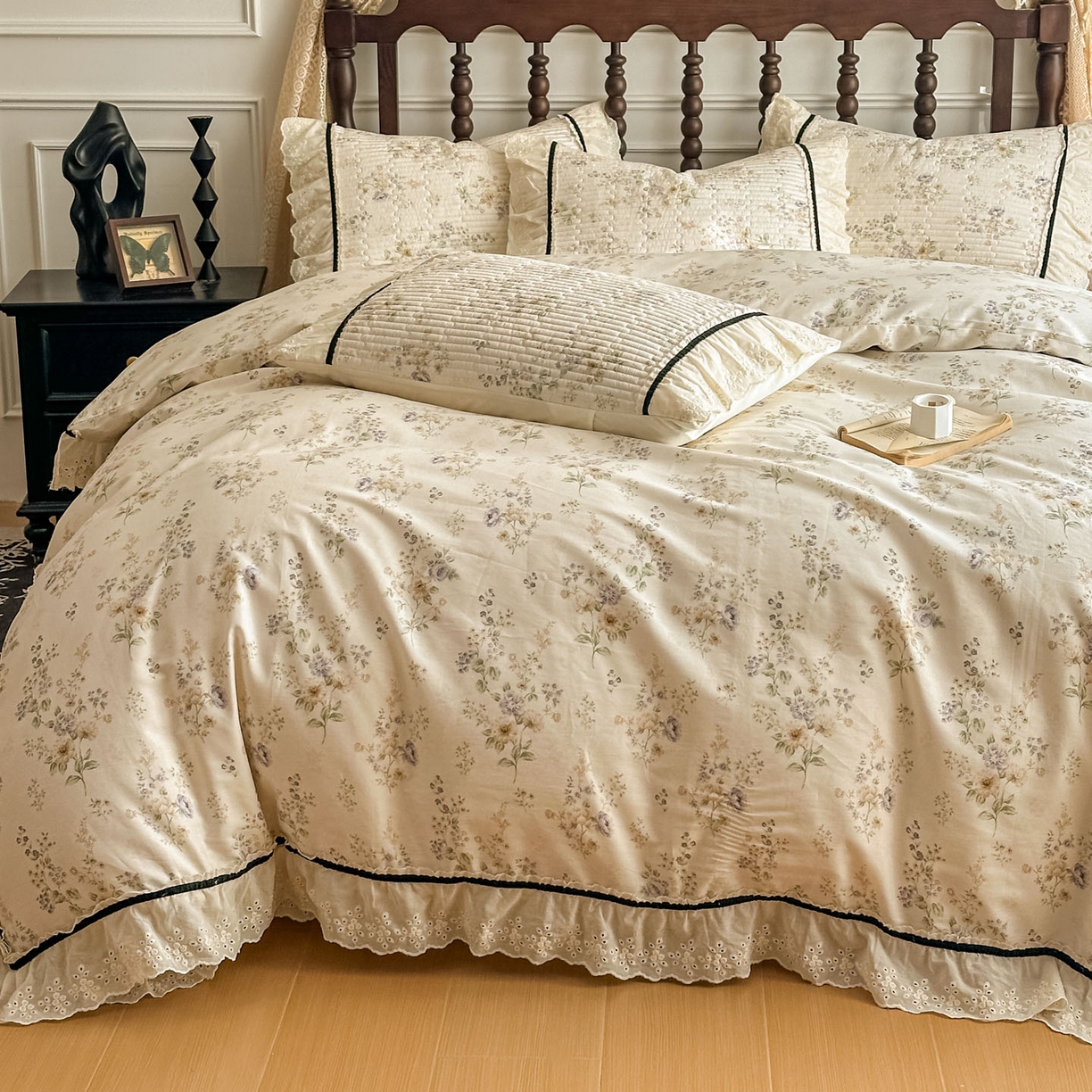 91家纺网 家纺一手货源 找家纺 美梦家纺 2026春夏新款全棉花边全棉床盖四件套系列 香叶之恋