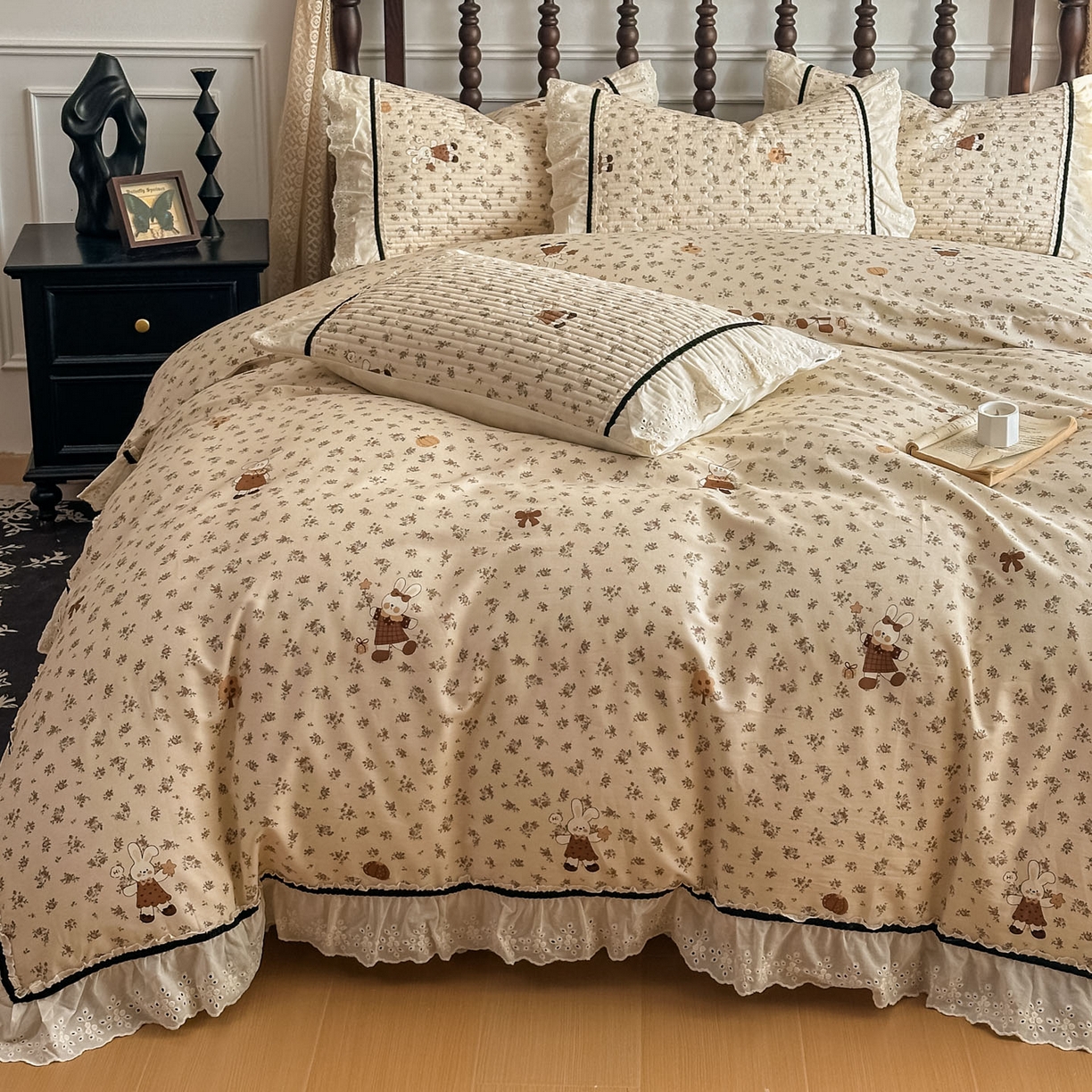 91家纺网 家纺一手货源 找家纺 美梦家纺 2026春夏新款全棉花边全棉床盖四件套系列 南瓜甜心